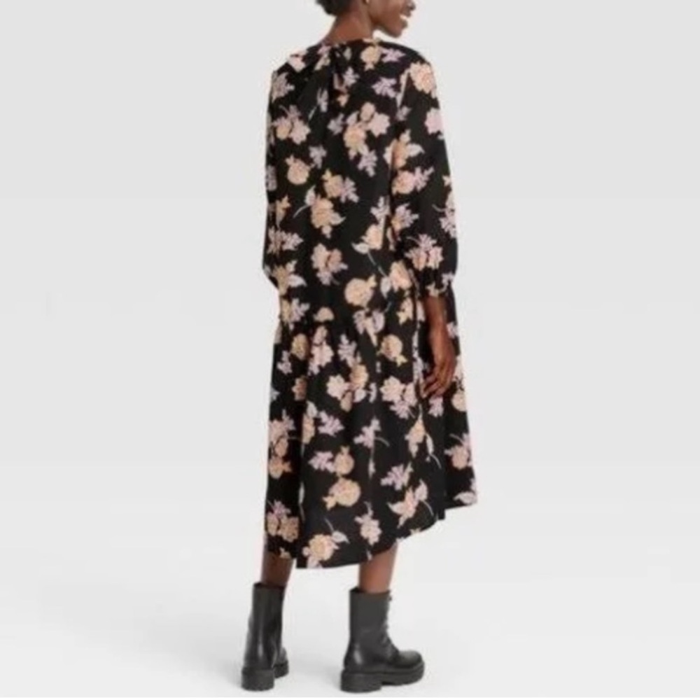 NWOT Black Floral Prairie Boho Oversized Floral Print Dress Size XL - Picture 5 of 6